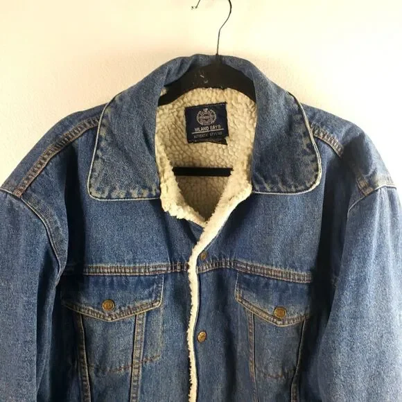 Men's Vintage Milano Bay Denim Sherpa Line Snap Button Jacket Size Large - Picture 8 of 13